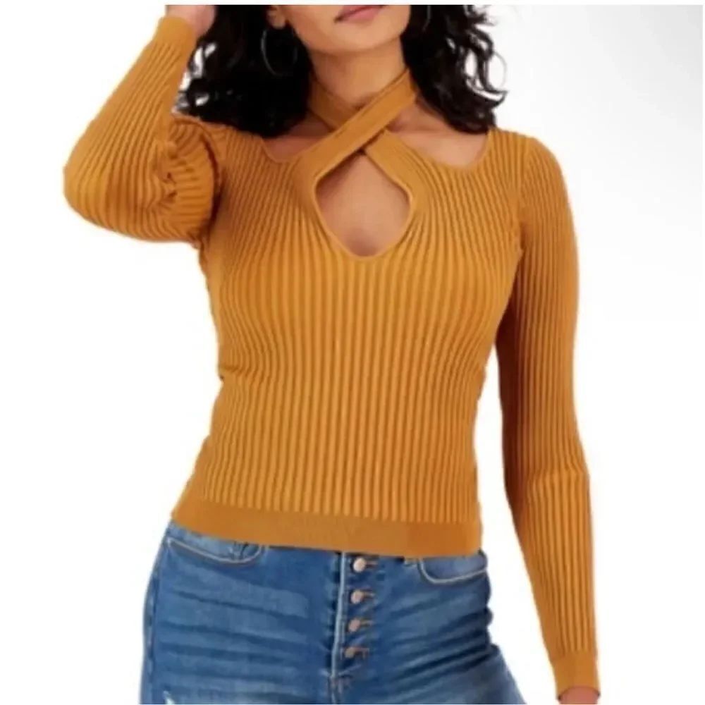 NWTs MINKPINK Gianna Knit Crisscross Ribber Long Sleeve Top Size Medium